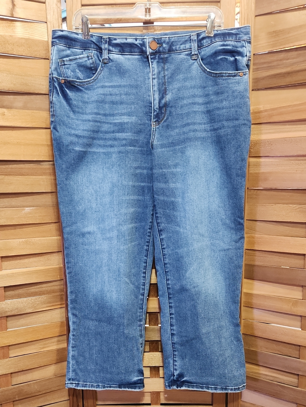 Democracy "Ab"solution Blue Cropped Straight-Leg Jeans Women 16 Denim Cotton